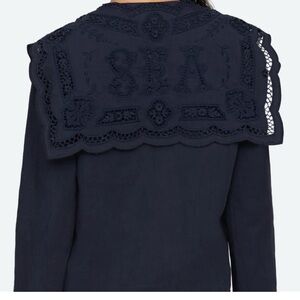 Sea New York Navy broderie Anglaise bob collar  Lace Accent sweatshirt Sz small
